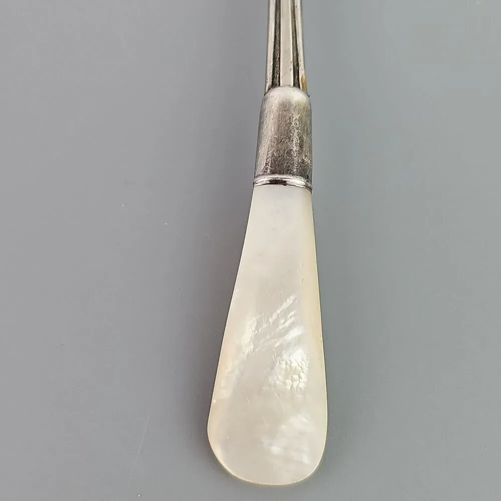 Sheffield Mother of Pearl Shell Handle Silver Plate Cold Meat Serving Fork 8.5in